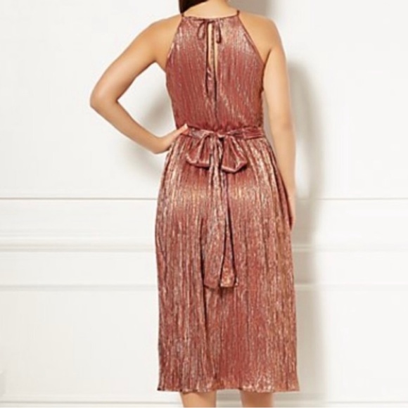 New York & Company Rose Gold Halter Midi Dress M - Picture 7 of 10